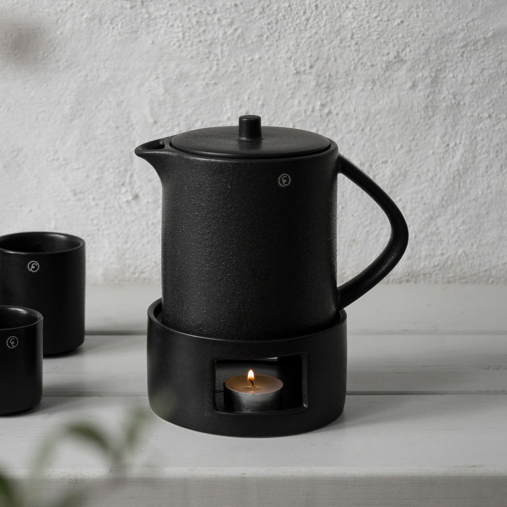 Teekanne mit Stövchen - schwarz