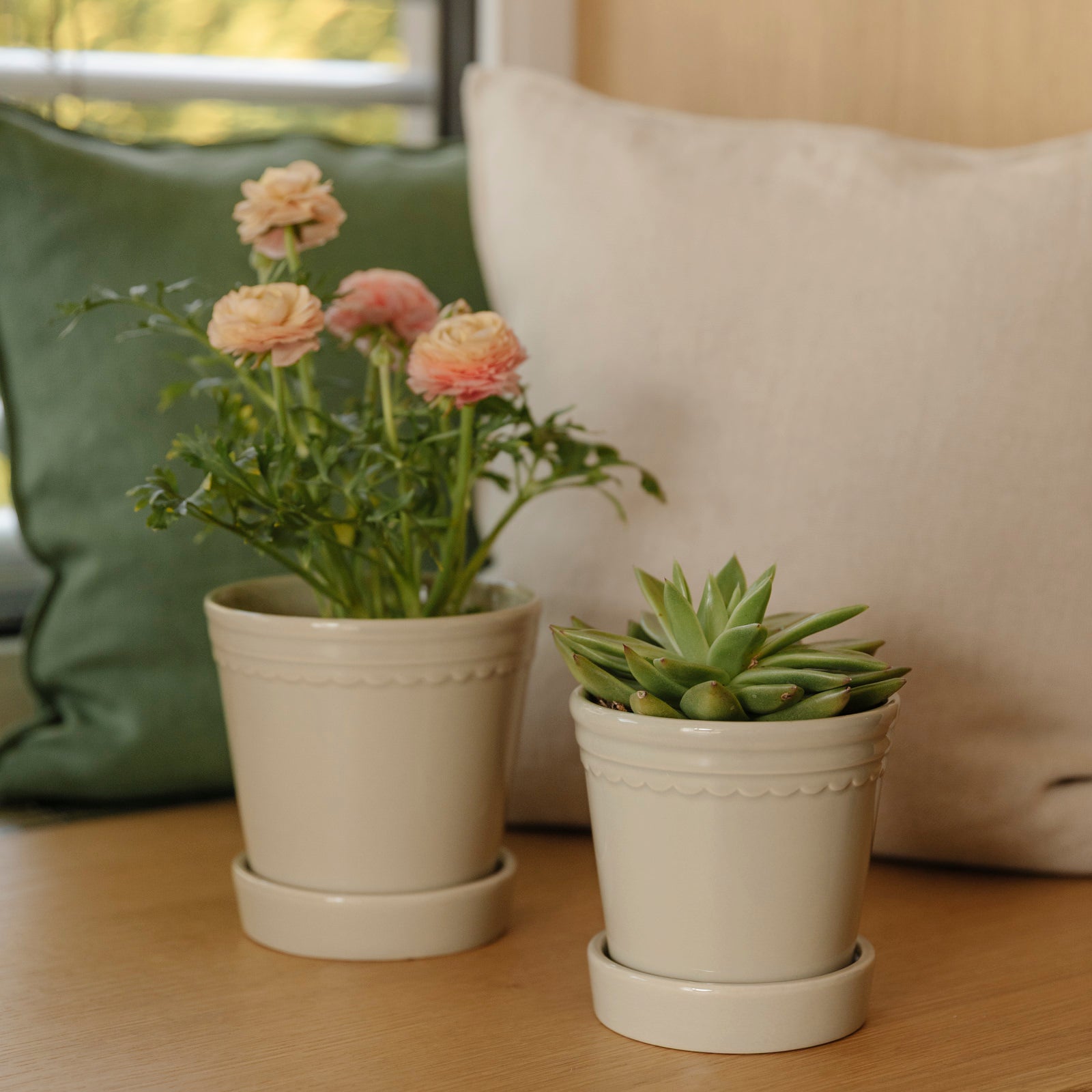 Übertopf mit Untersetzer Astrid - greige