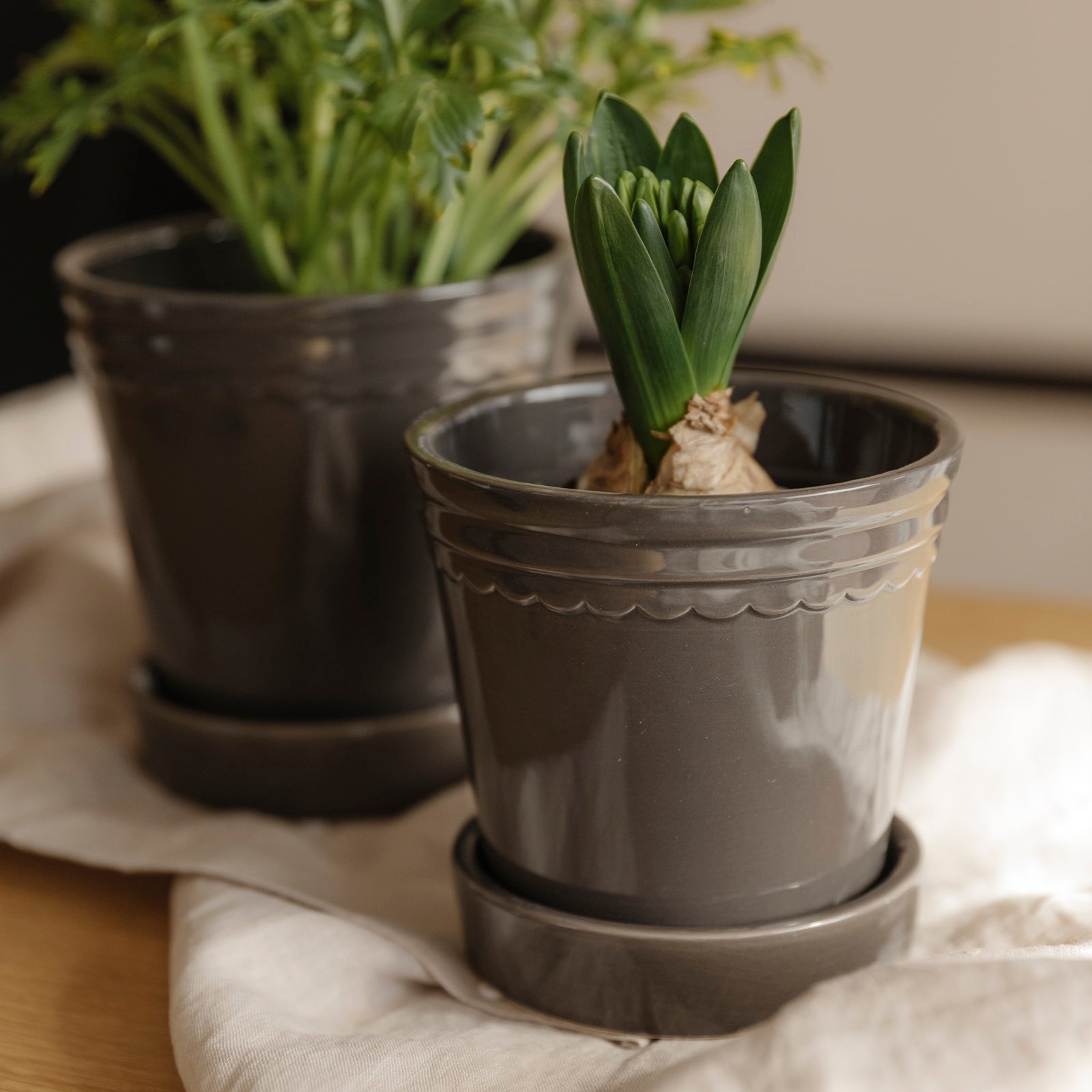 Übertopf mit Untersetzer Astrid - grau