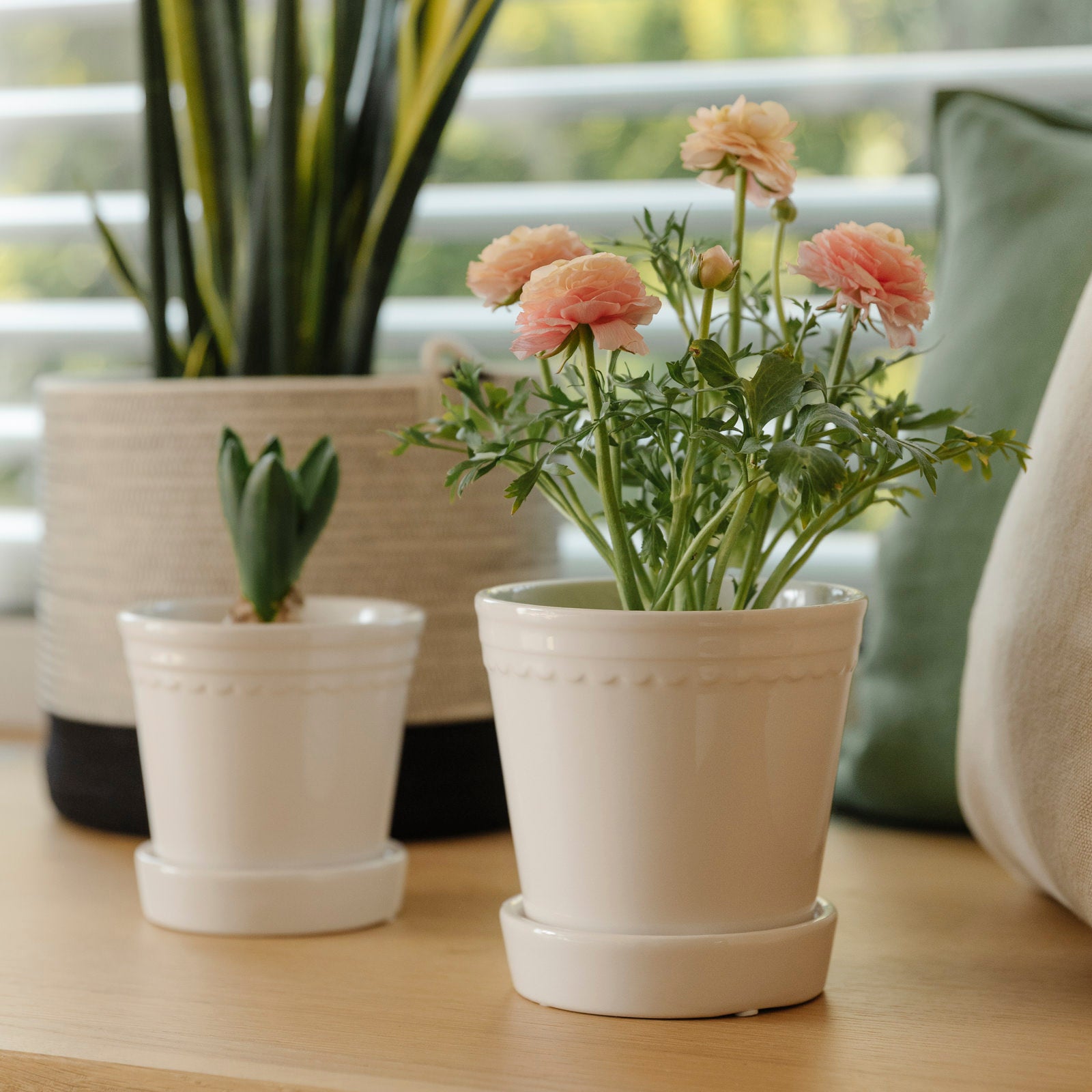 Übertopf mit Untersetzer Astrid - weiß