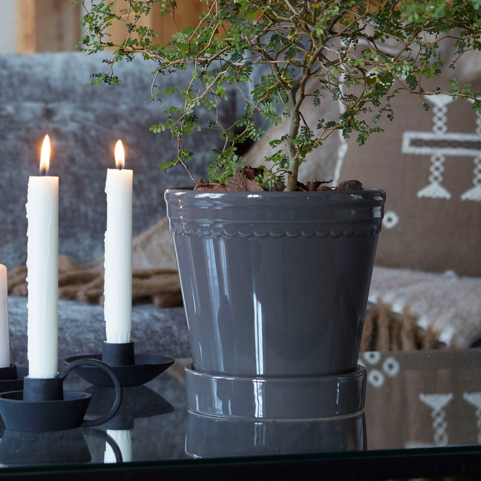 Übertopf mit Untersetzer Astrid - grau