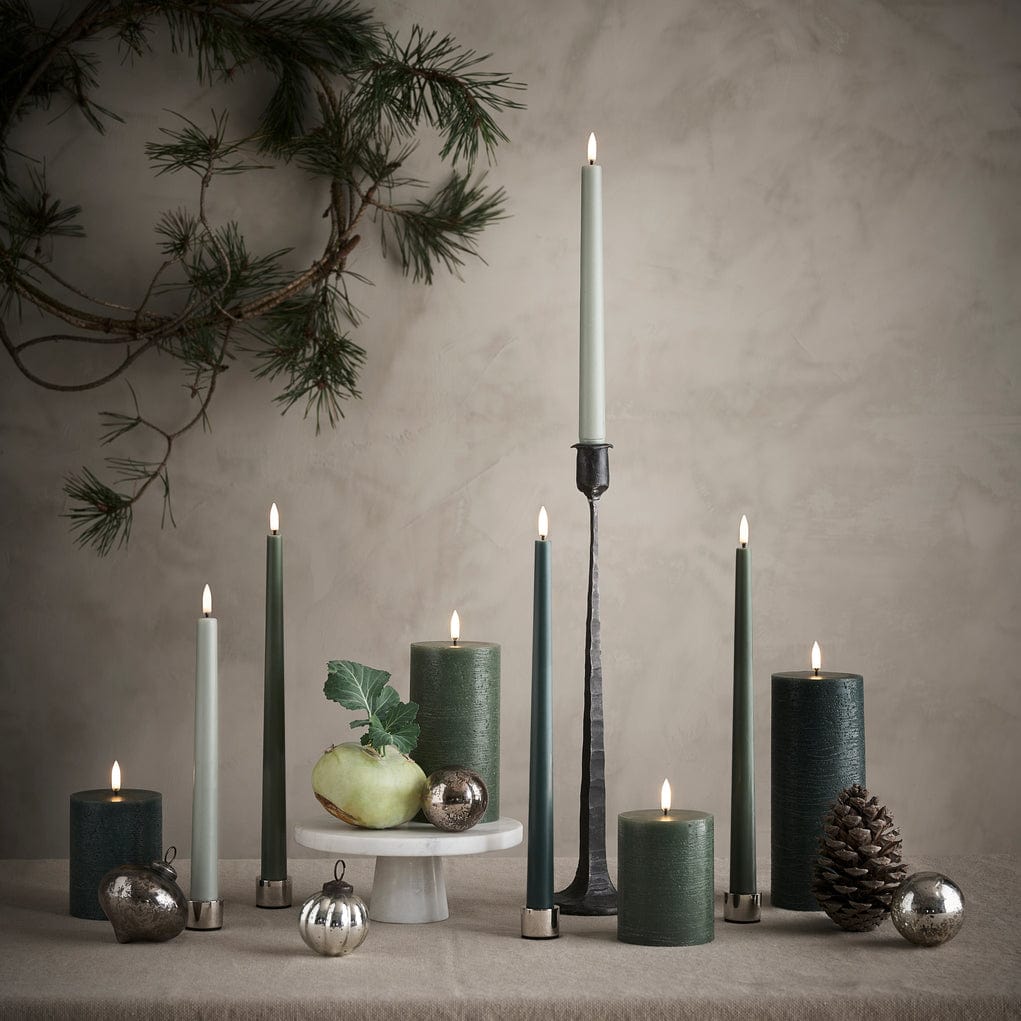 Uyuni LED Stabkerze 32cm 2er Set - pine green