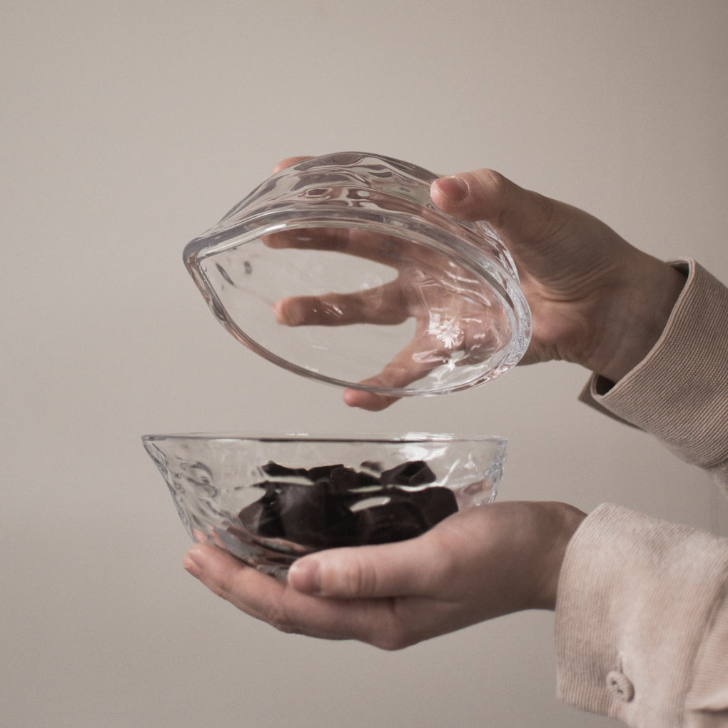 Walnuss Schale mit Deckel - Glas