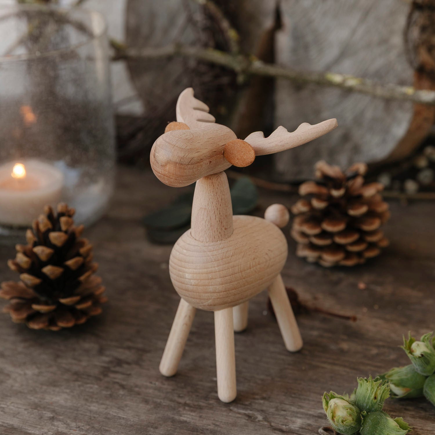 Elch Elmar aus Holz - natur