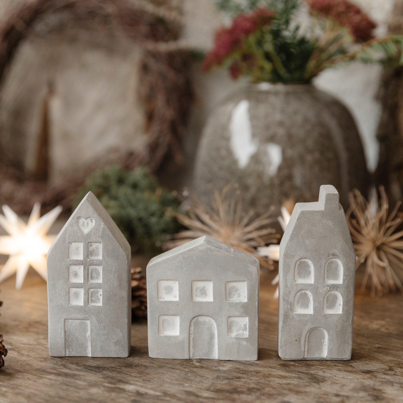 Weihnachtsdeko 3er Set Häuser S - Beton