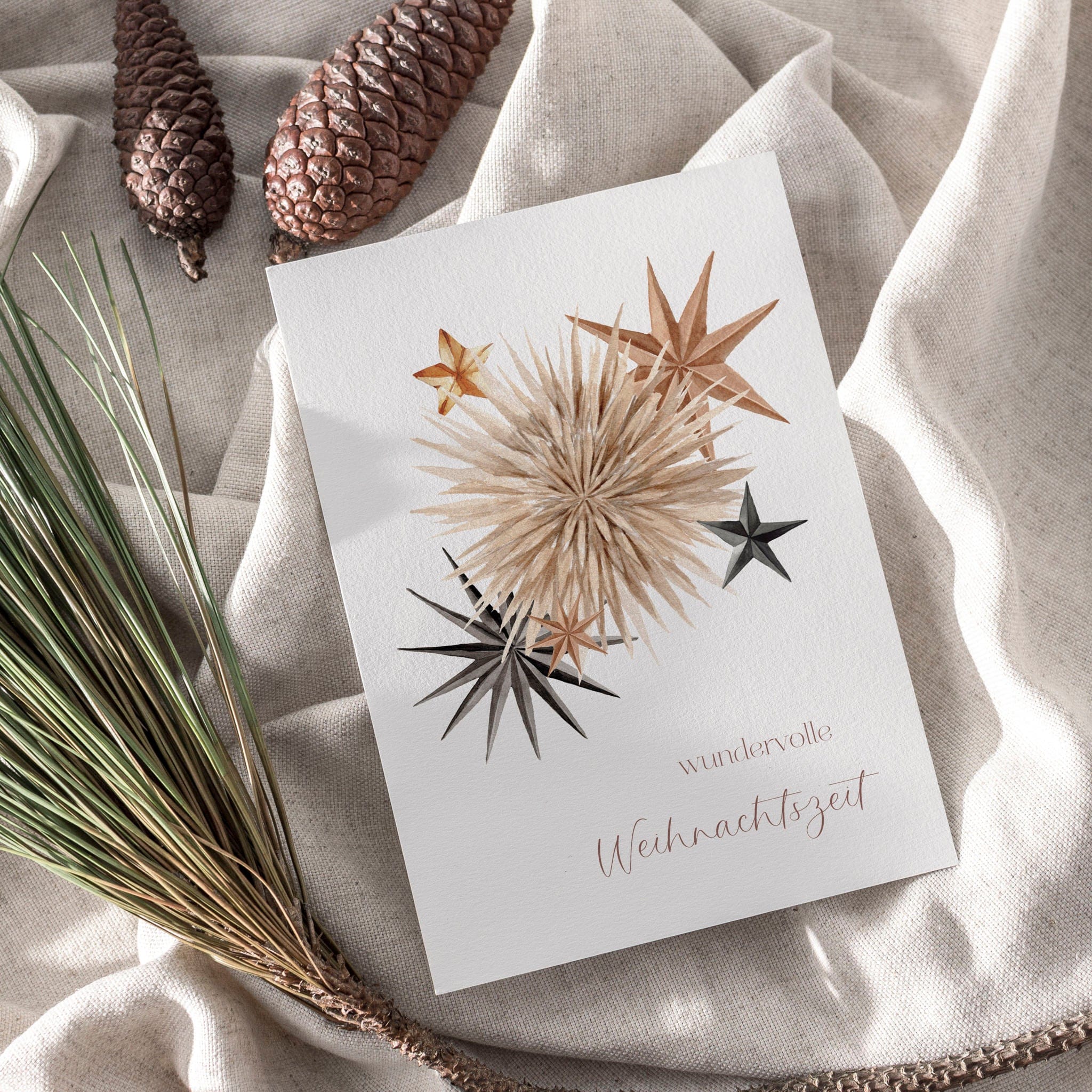 6er Set Weihnachtskarten A6 auf Strukturpapier - braun