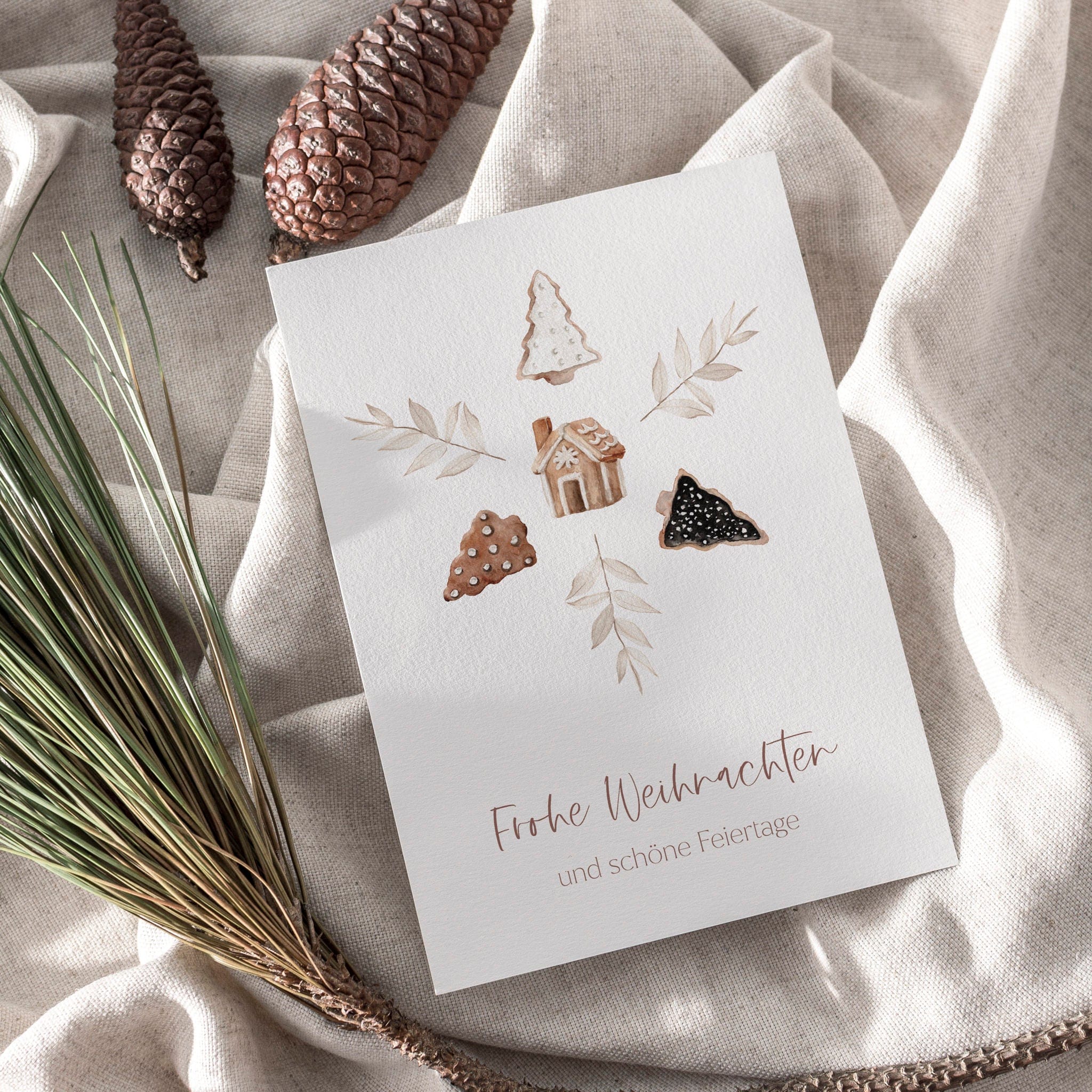 6er Set Weihnachtskarten A6 auf Strukturpapier - braun