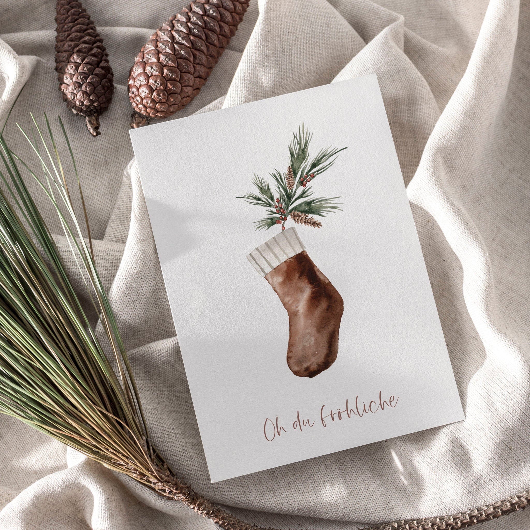 6er Set Weihnachtskarten A6 auf Strukturpapier - braun