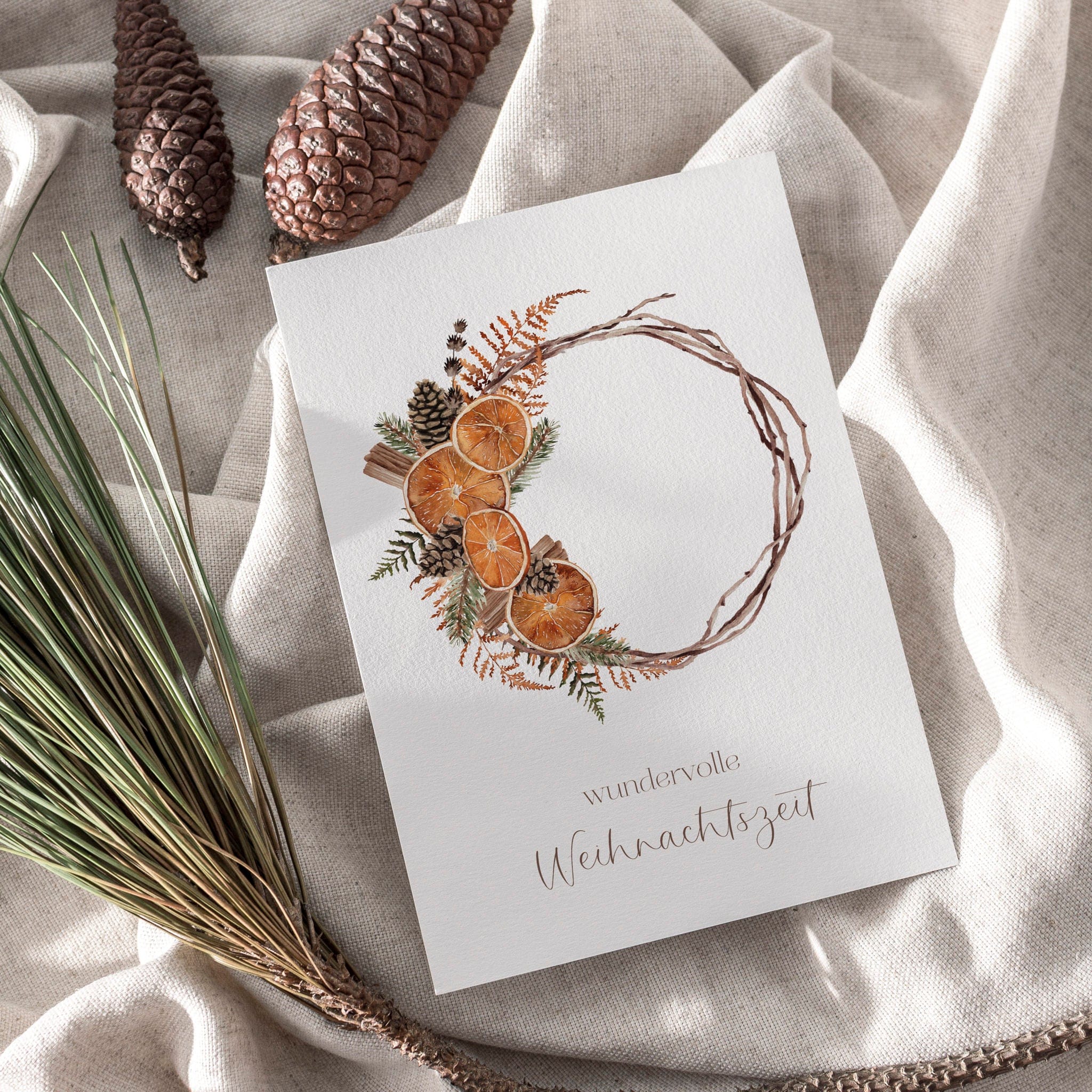 4er Set Weihnachtskarten A6 auf Strukturpapier - orange