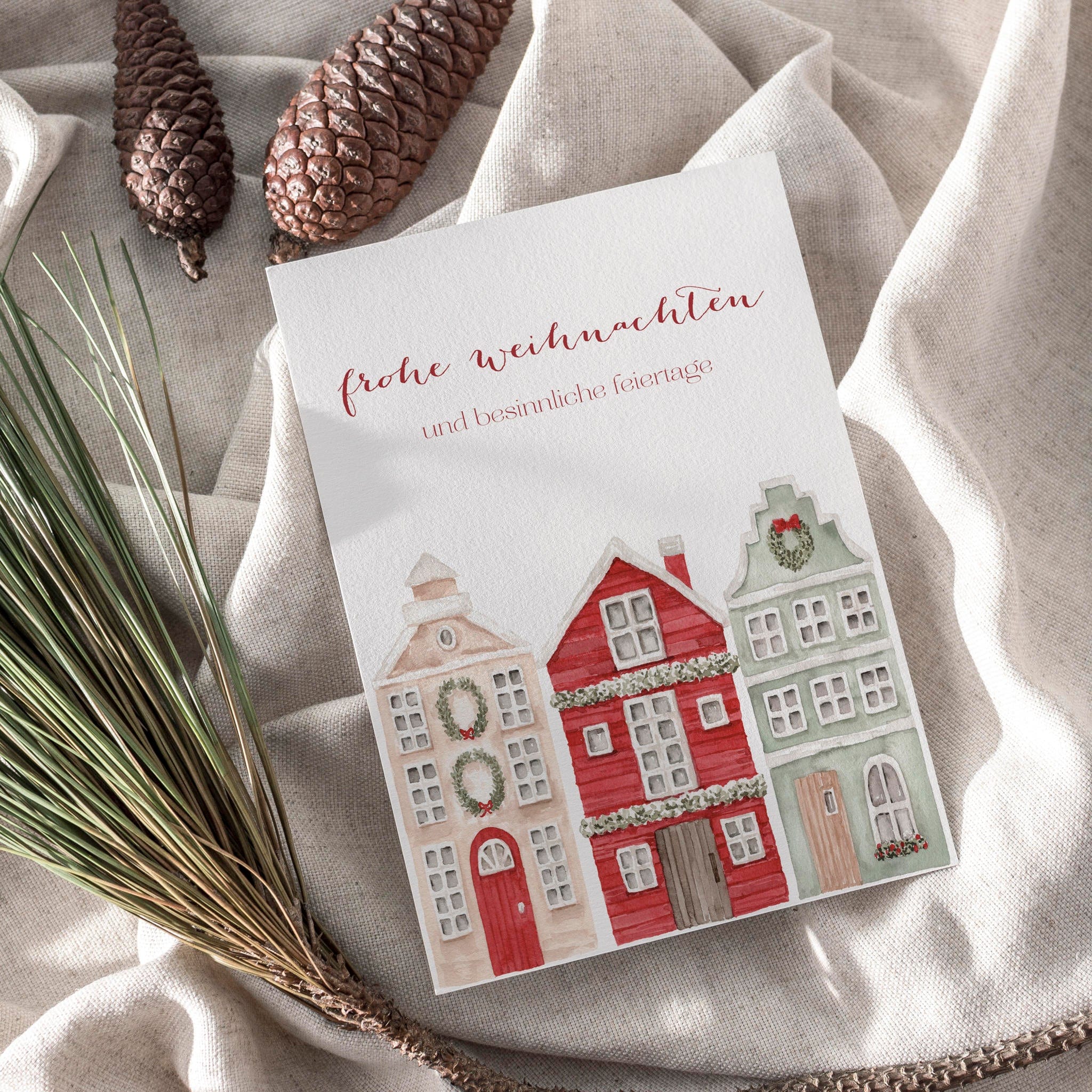 6er Set Weihnachtskarten A6 auf Strukturpapier - rot