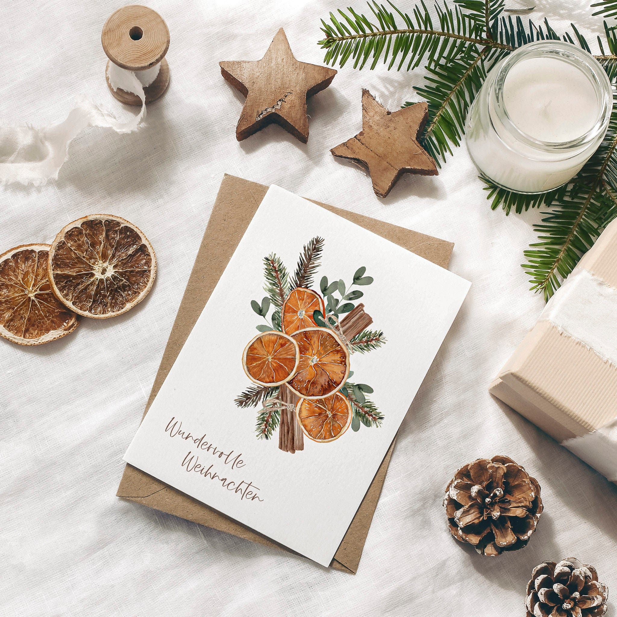 4er Set Weihnachtskarten A6 auf Strukturpapier - orange