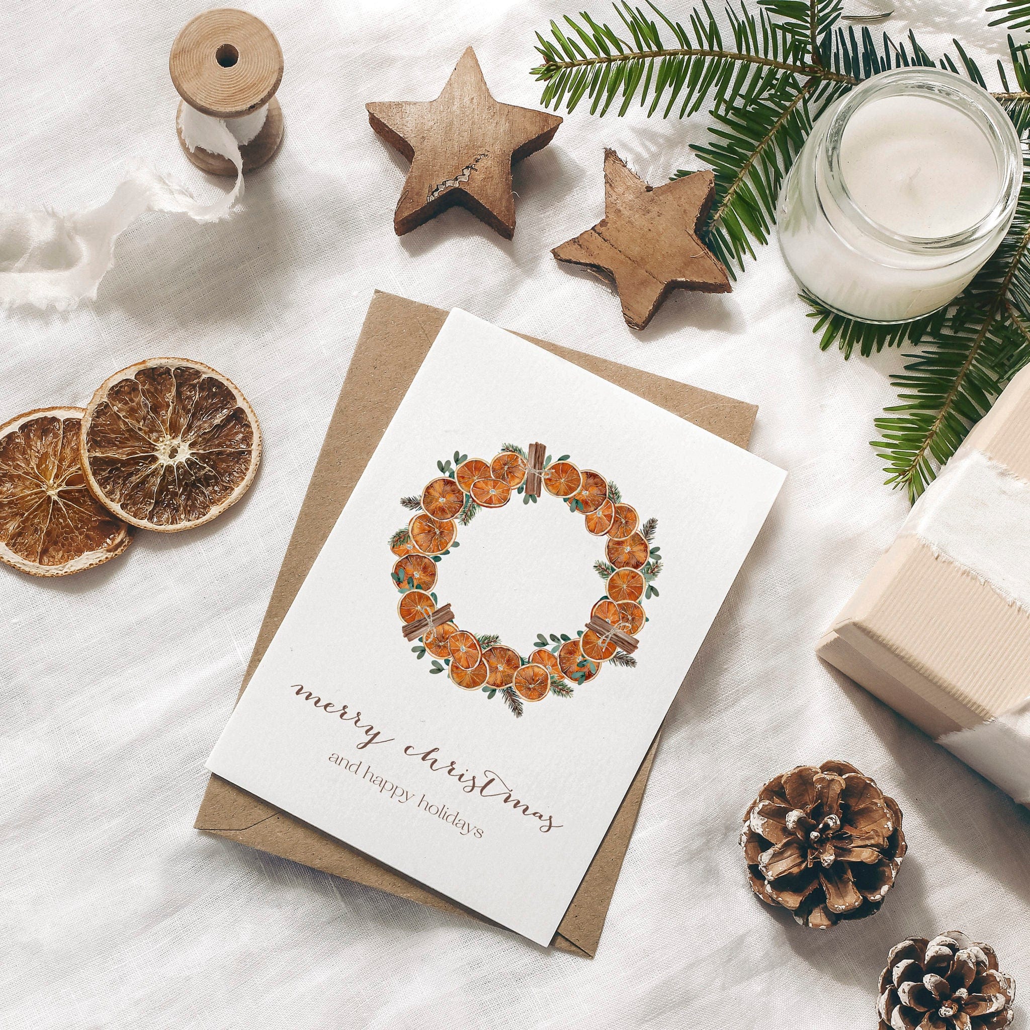 4er Set Weihnachtskarten A6 auf Strukturpapier - orange