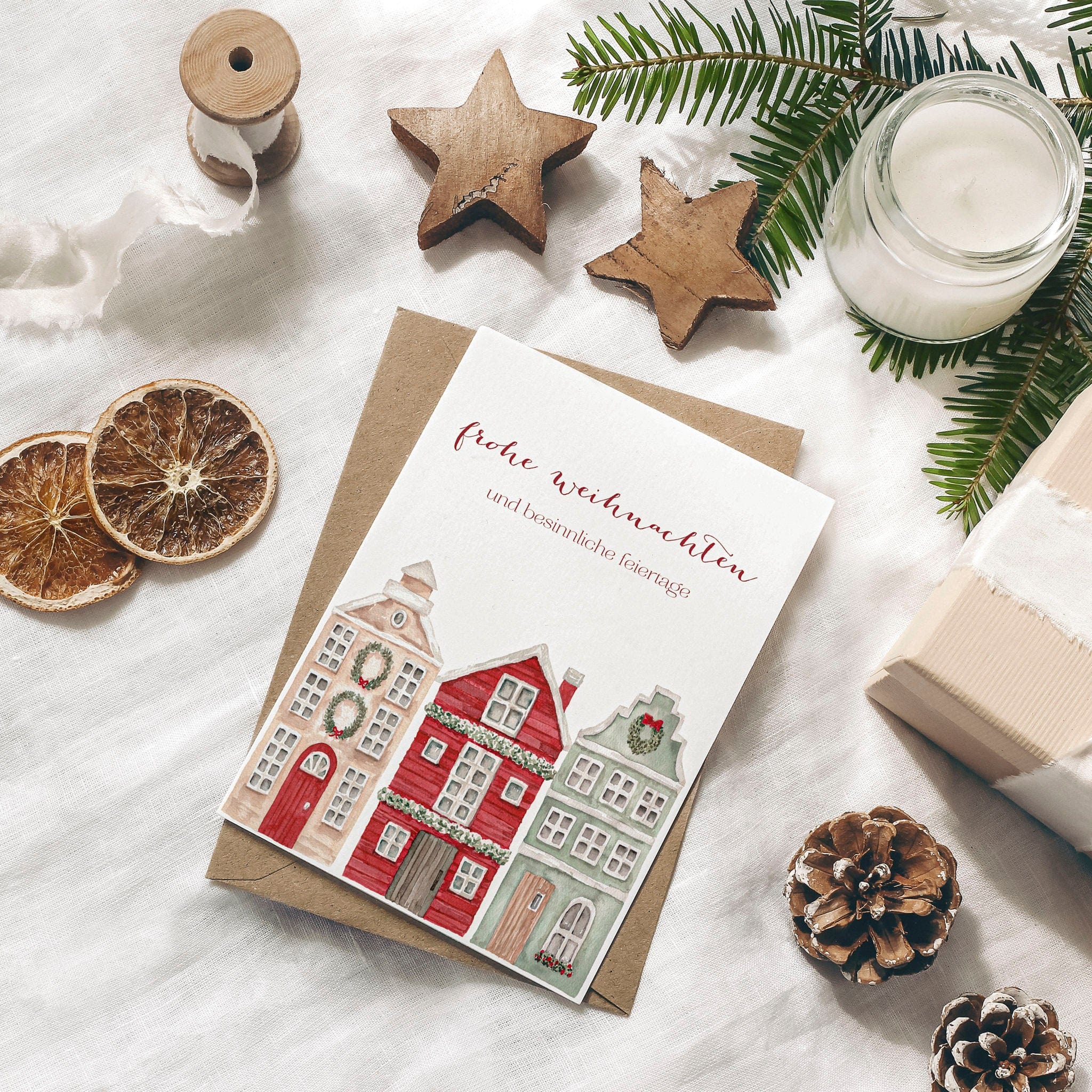 6er Set Weihnachtskarten A6 auf Strukturpapier - rot