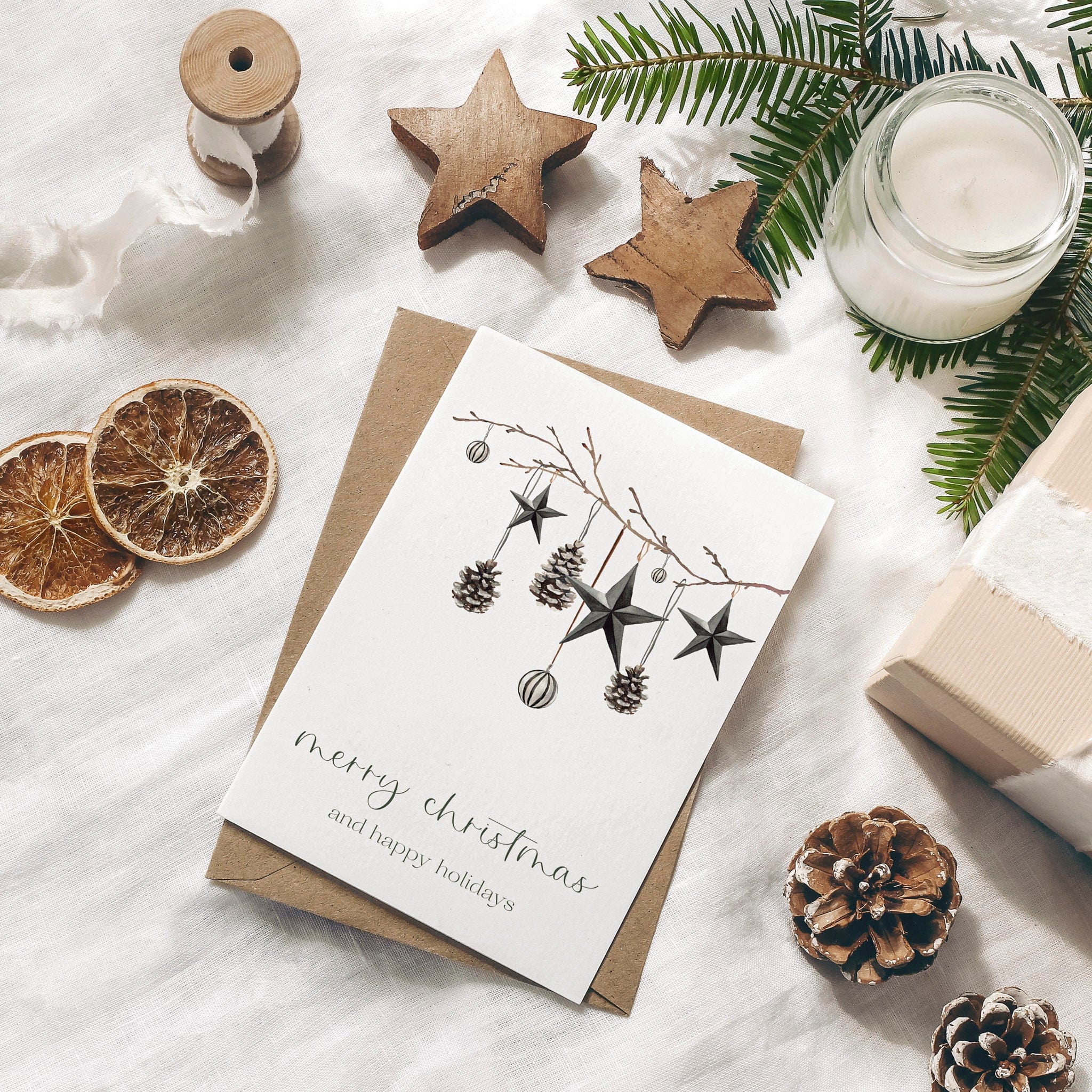 4er Set Weihnachtskarten A6 auf Strukturpapier - schwarz