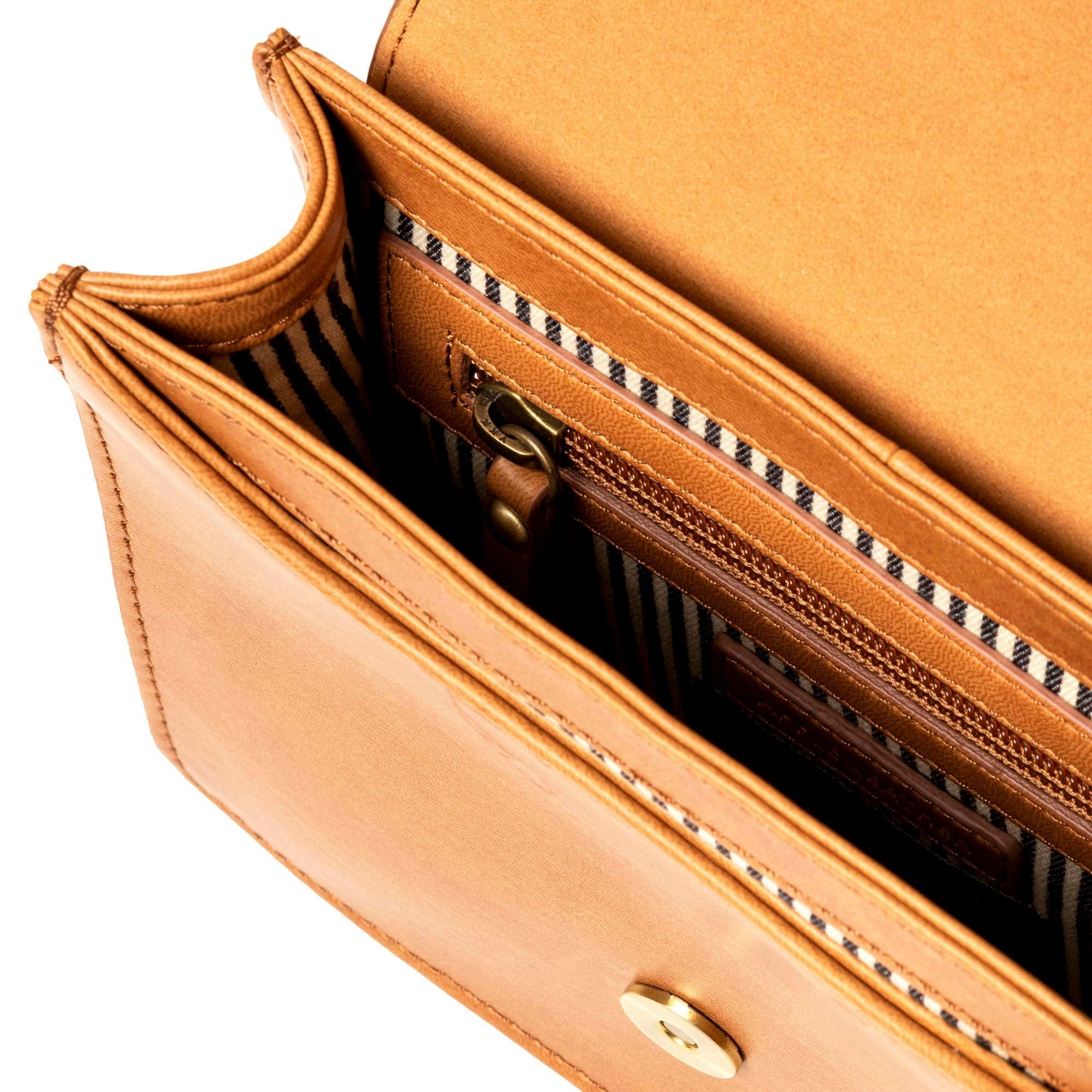 Audrey Tasche - Veganes Apfelleder Cognac mit 2 Straps