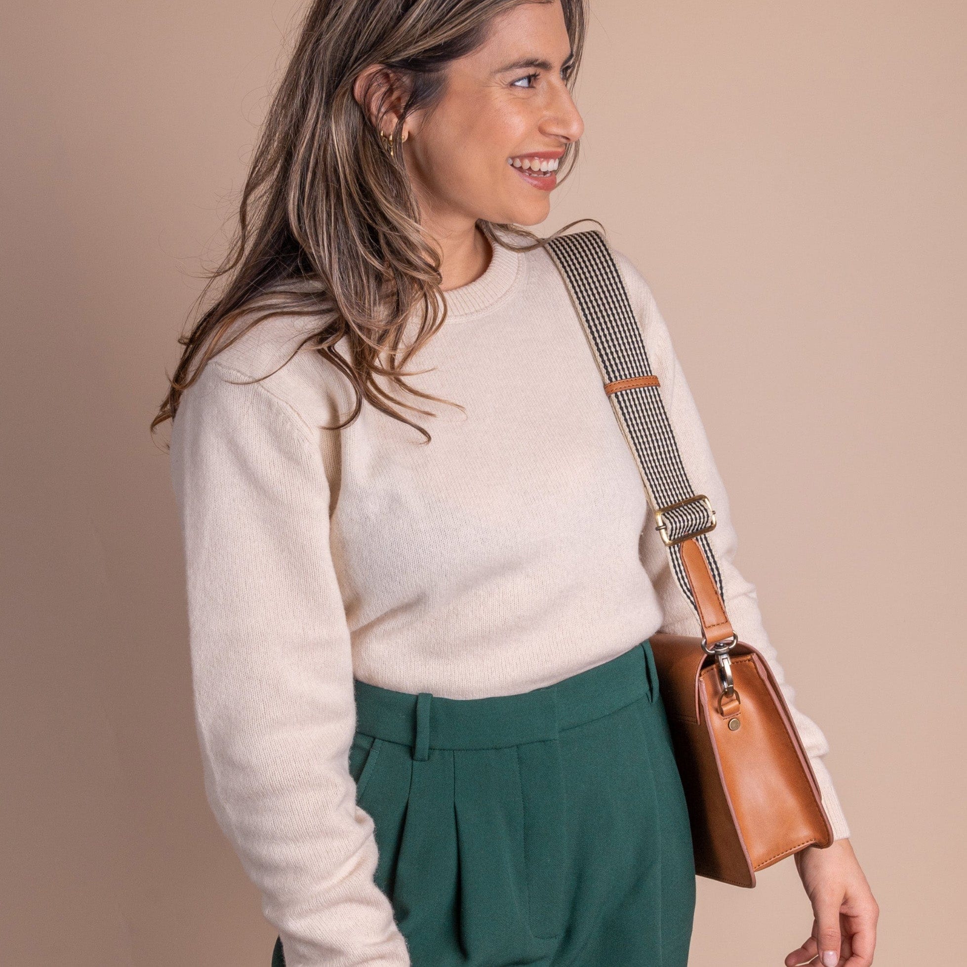 Audrey Tasche - Veganes Apfelleder Cognac mit 2 Straps