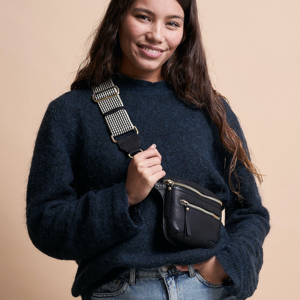 Beck's Bauchtasche aus Leder in Schwarz