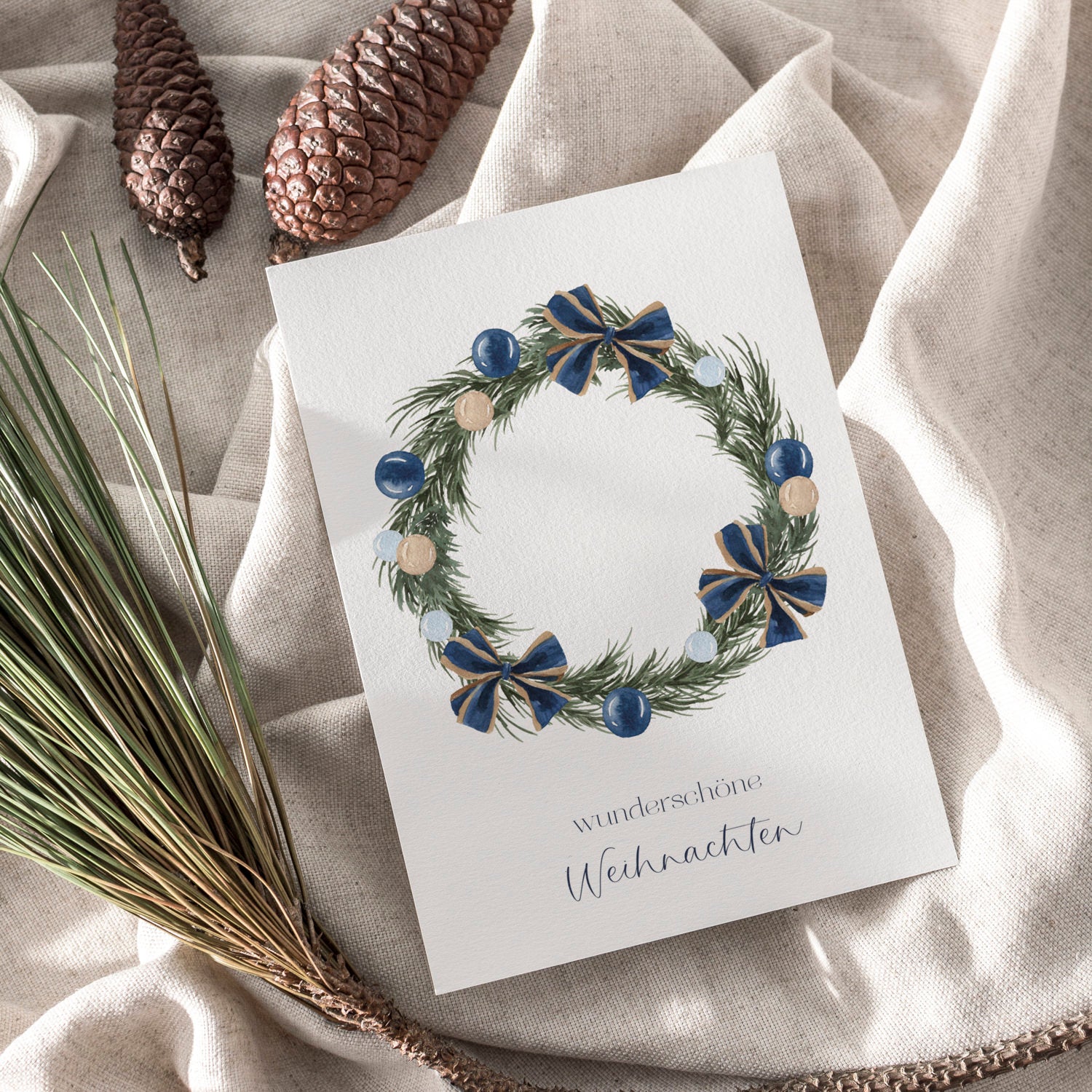 6er Set Weihnachtskarten A6 auf Strukturpapier - blau