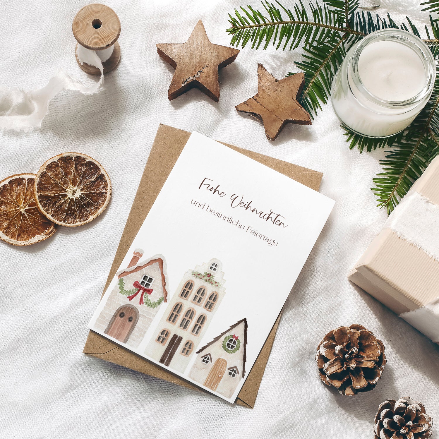 6er Set Weihnachtskarten A6 auf Strukturpapier - cozy