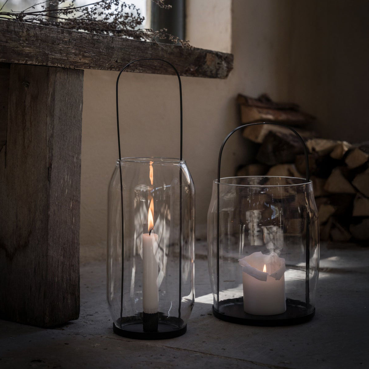 Windlicht für Stabkerze - schwarz