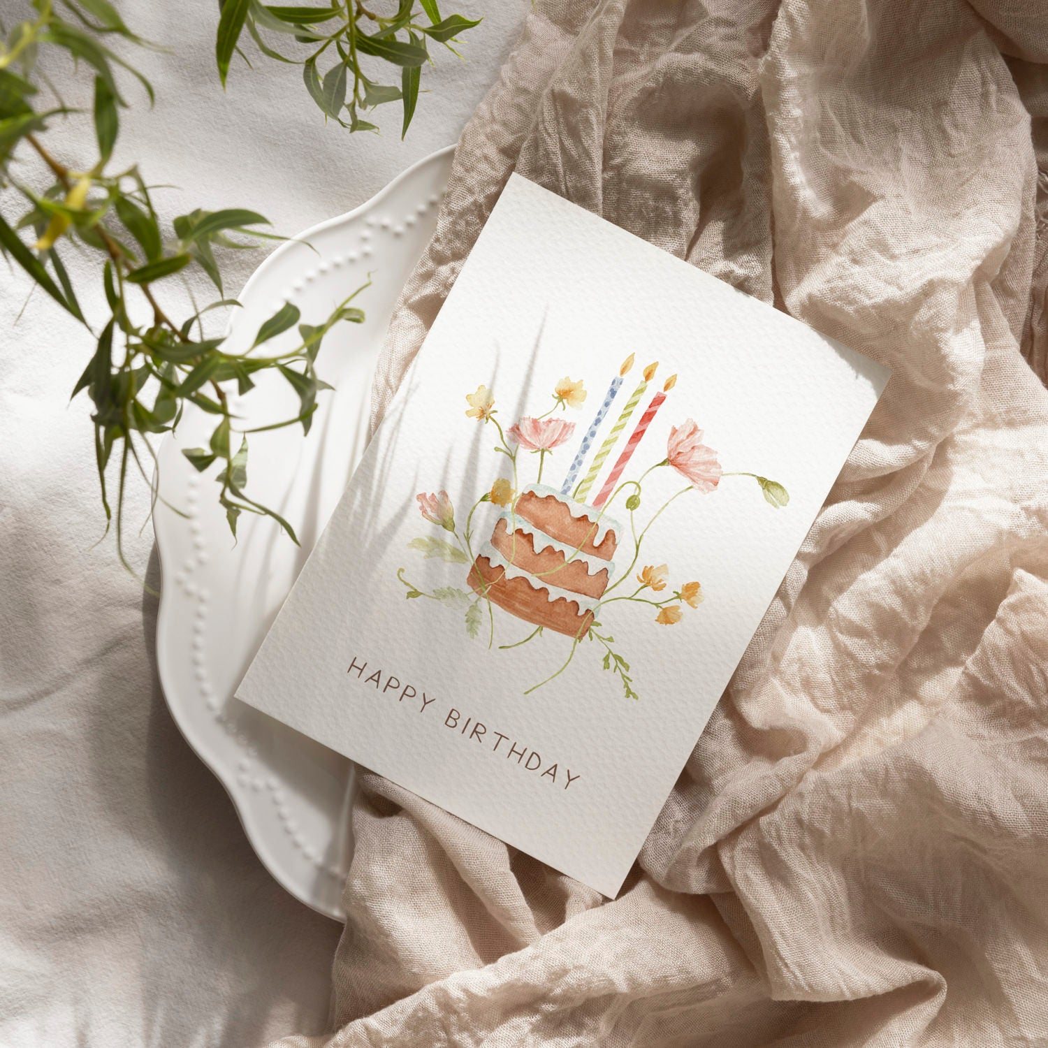 Geburtstagskarte auf Strukturpapier Kuchen A6