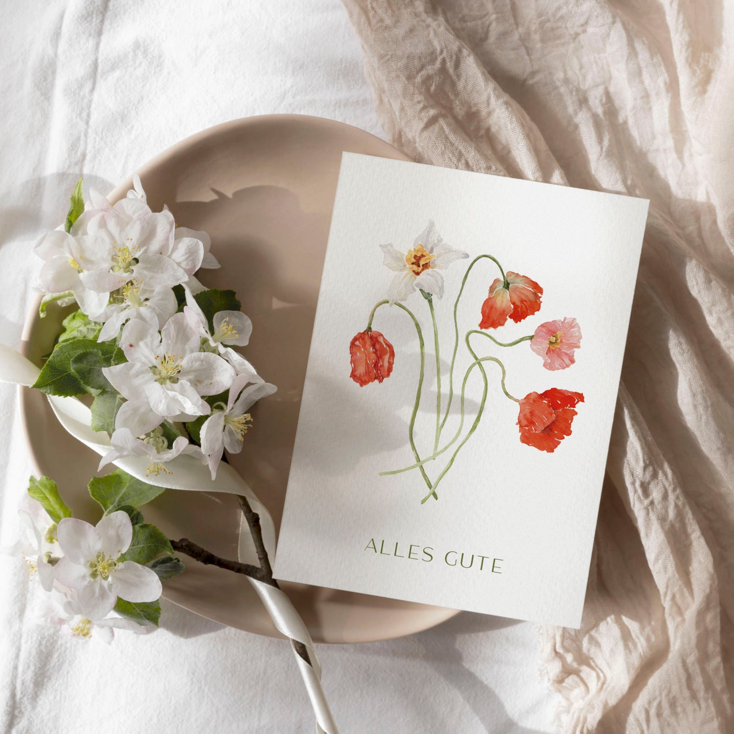 Glückwunschkarte auf Strukturpapier Blumen A6
