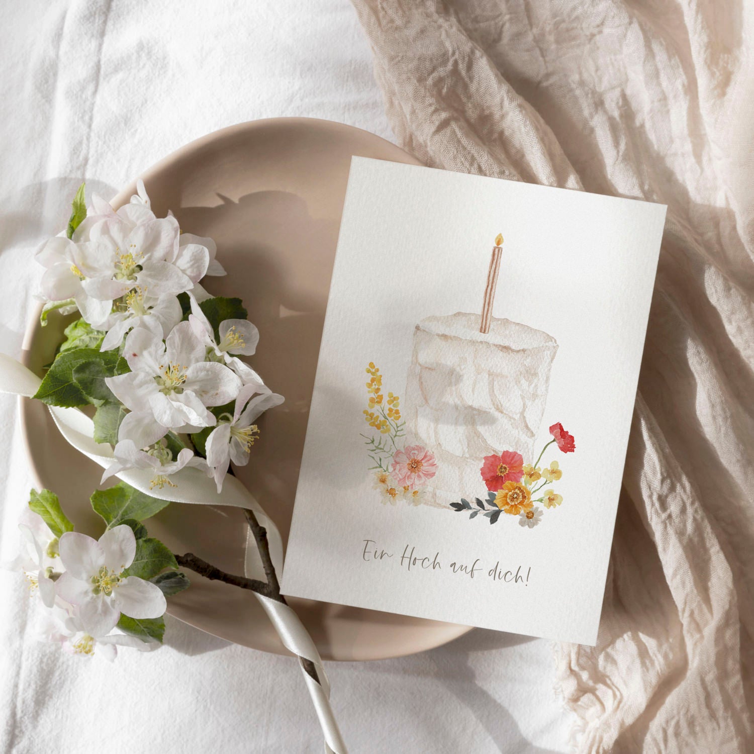 Geburtstagskarte auf Strukturpapier Torte A6