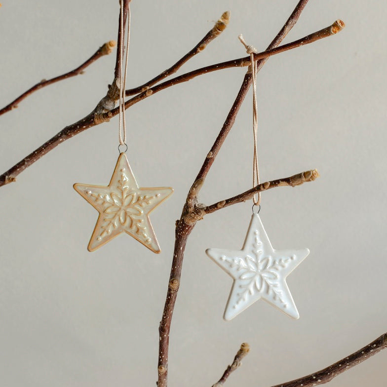 Dekoanhänger Star 2er Set - weiß braun