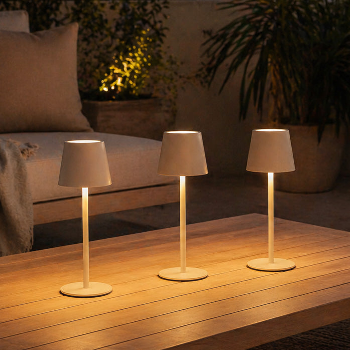 LED Tischlampe 3er Set mit Ladestation - creme
