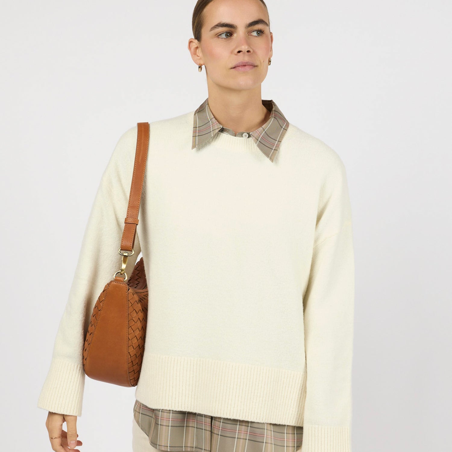 Leo Maxi Tasche - Leder Woven Cognac