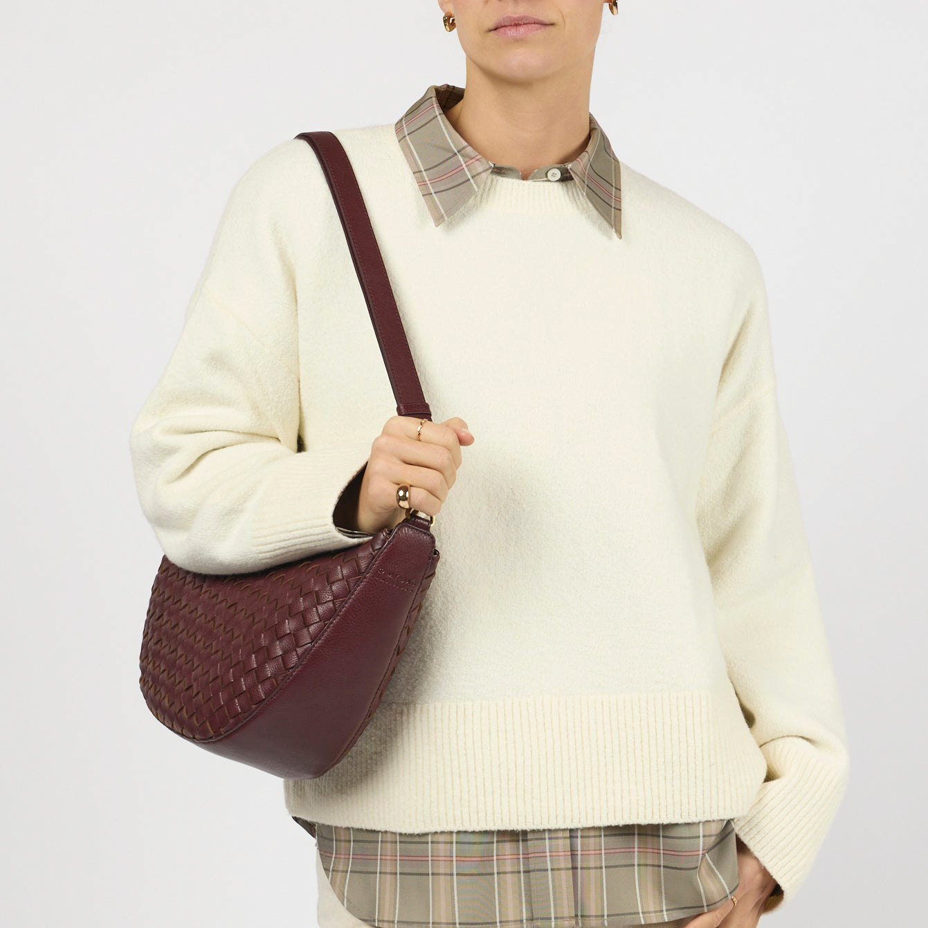 Leo Maxi Tasche - Leder Woven Dark Cherry