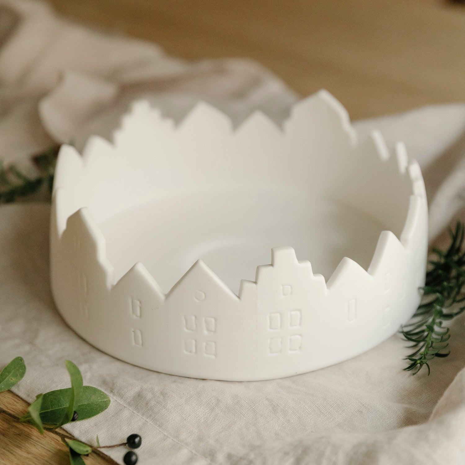 Kerzenhalter Schale Häuser - weiß
