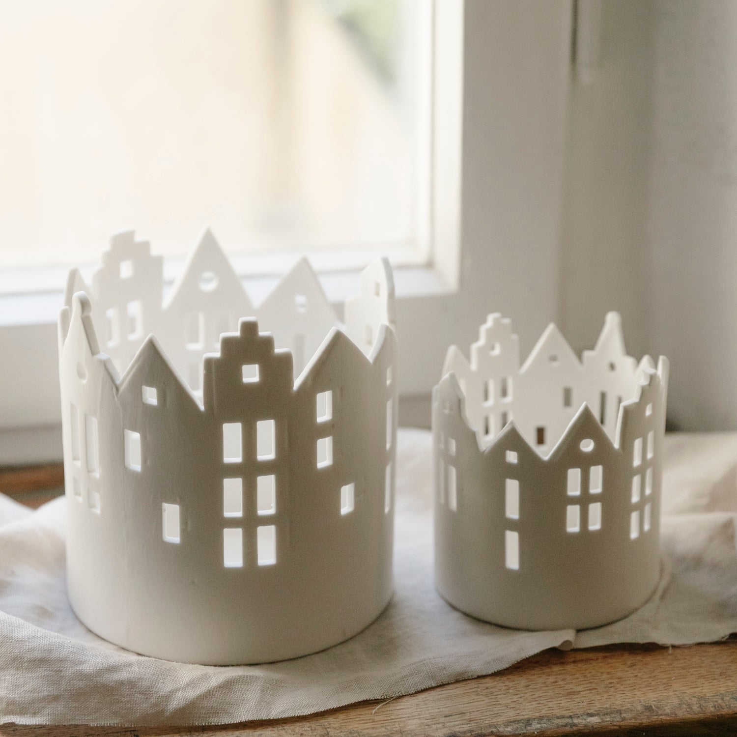 Windlicht Häuser - weiß
