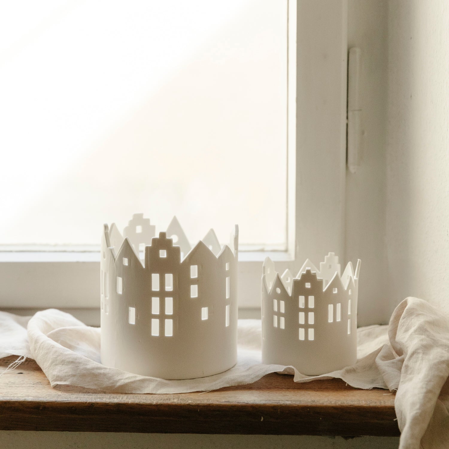 Windlicht Häuser - weiß
