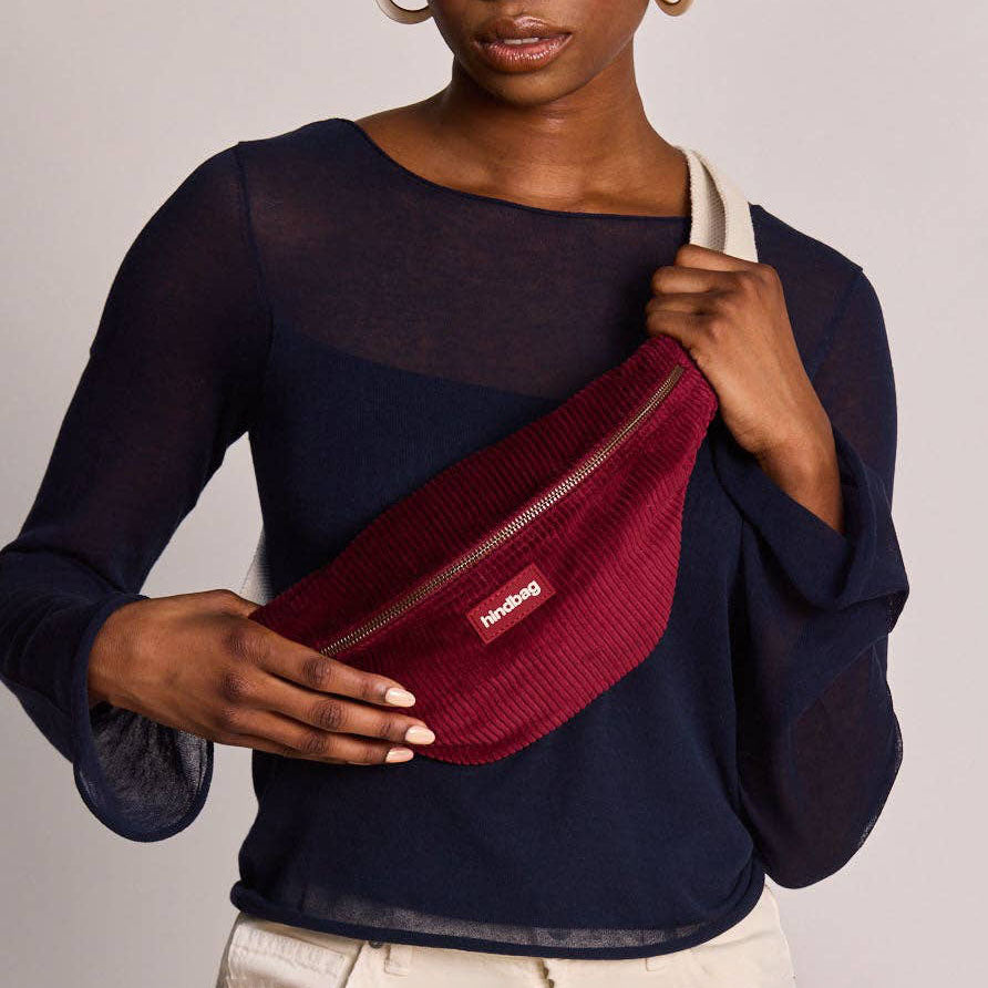Olivia Bauchtasche - samt bordeaux