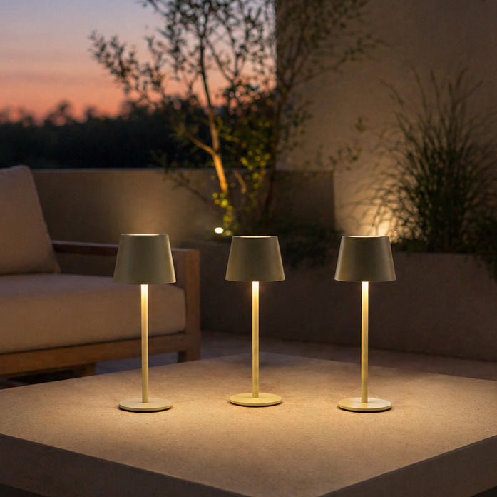 LED Tischlampe 3er Set mit Ladestation - taupe