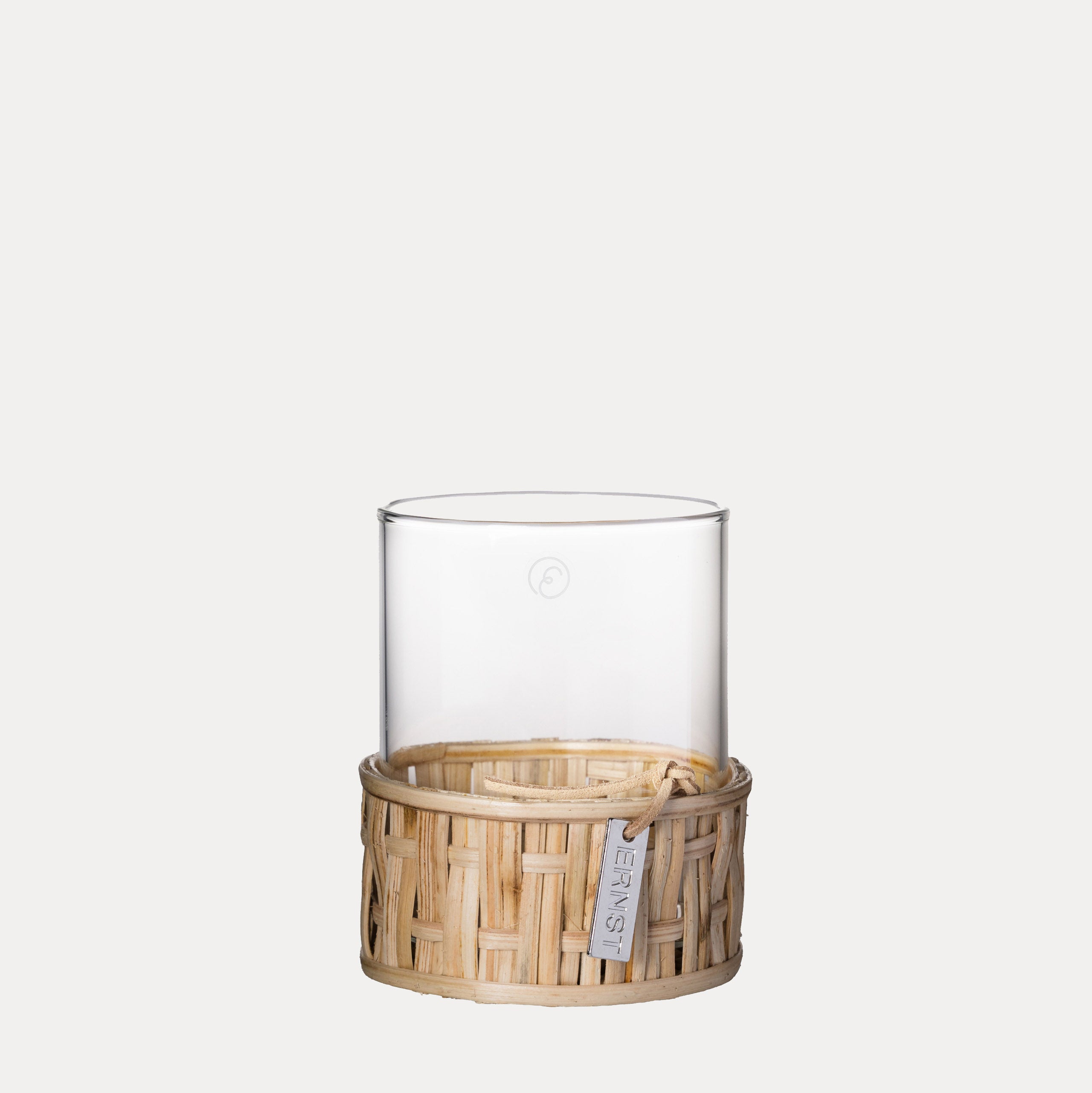 Vase / Windlicht mit Korb - hell