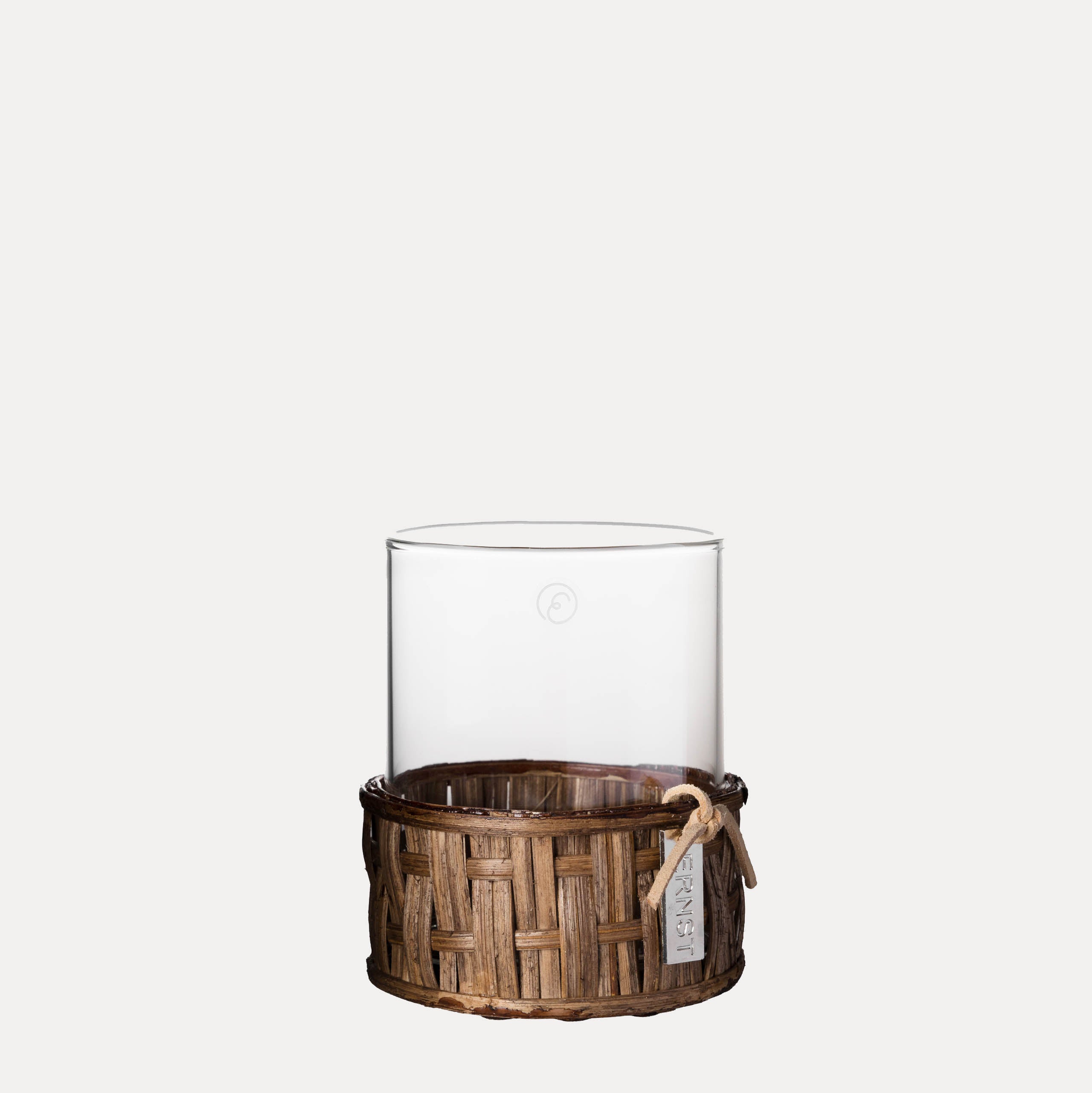 Vase / Windlicht mit Korb - dunkel