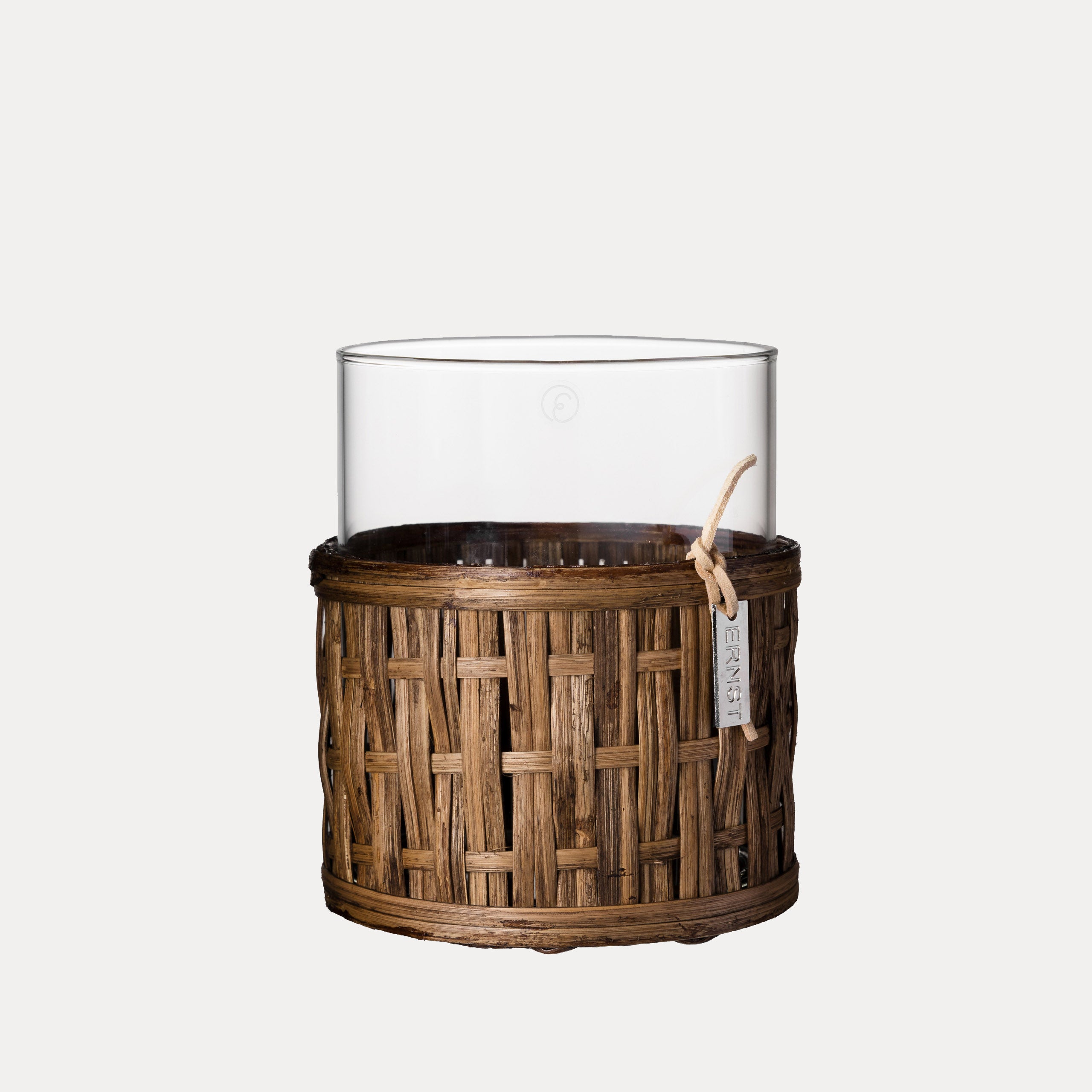 Vase / Windlicht mit Korb - dunkel