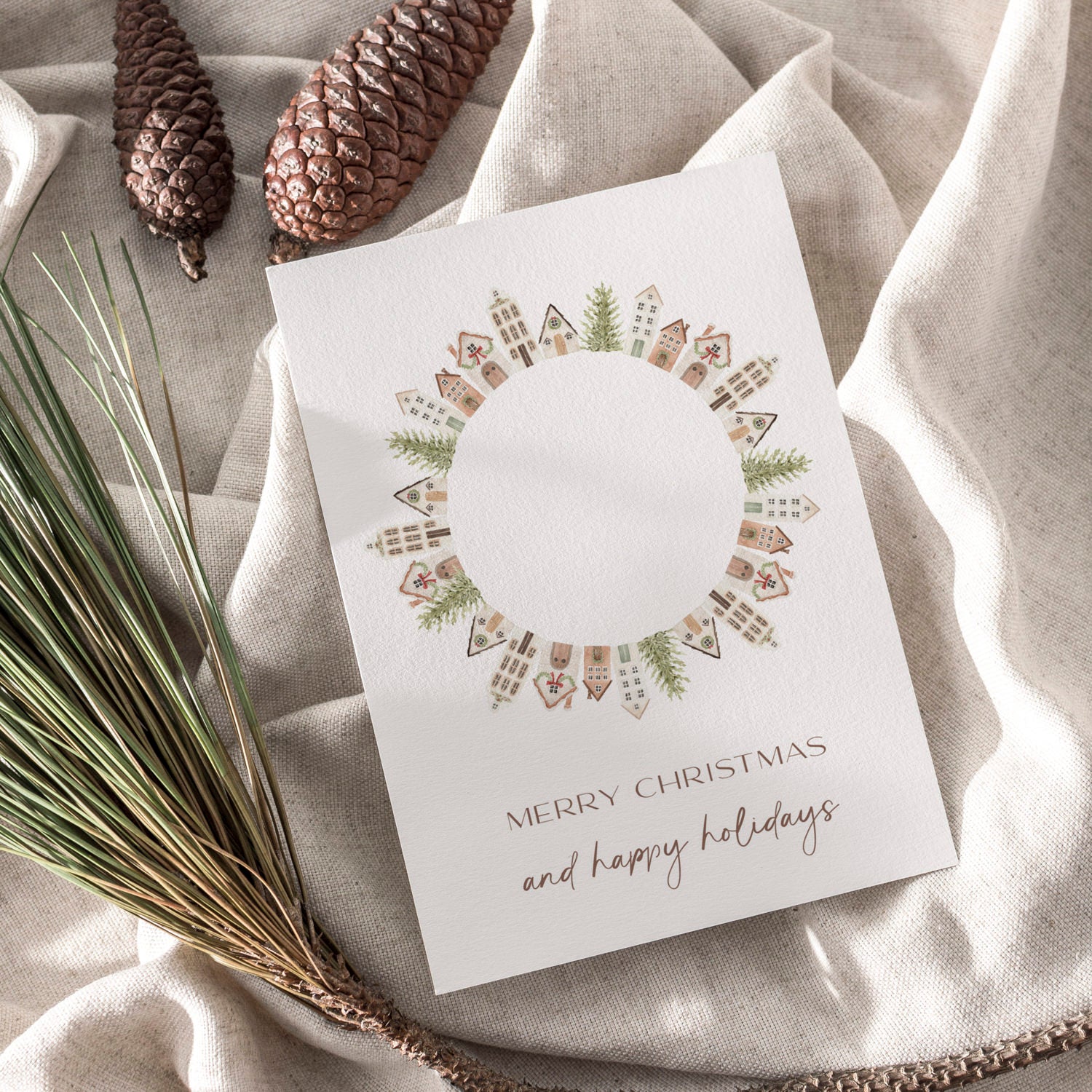 Weihnachtskarte auf Strukturpapier Kranz Village A6
