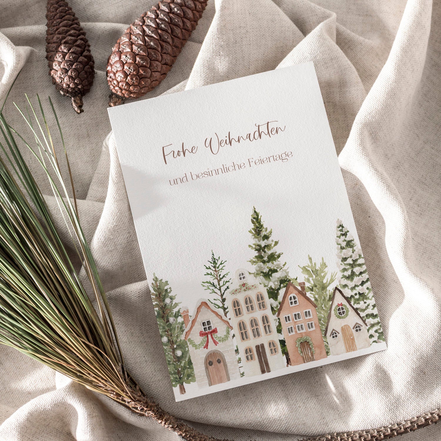 Weihnachtskarte auf Strukturpapier Dorf A6