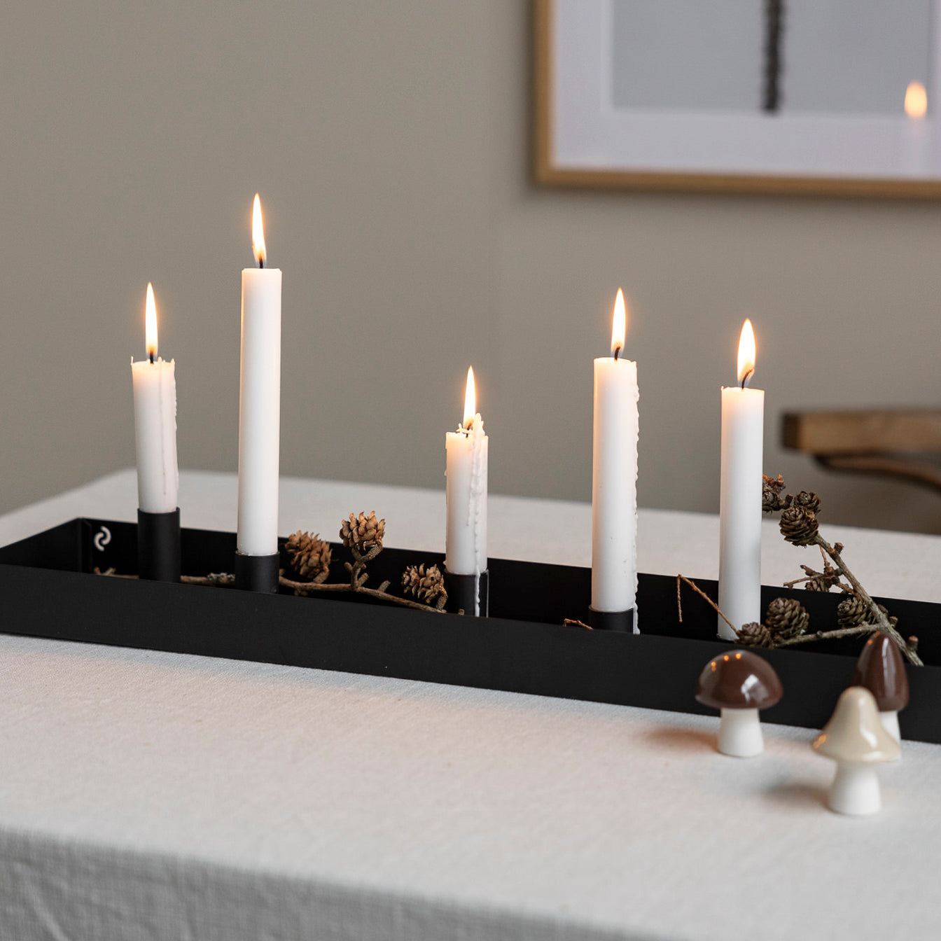 Tablett Sund L eckig mit magnetischen Kerzenhaltern - schwarz