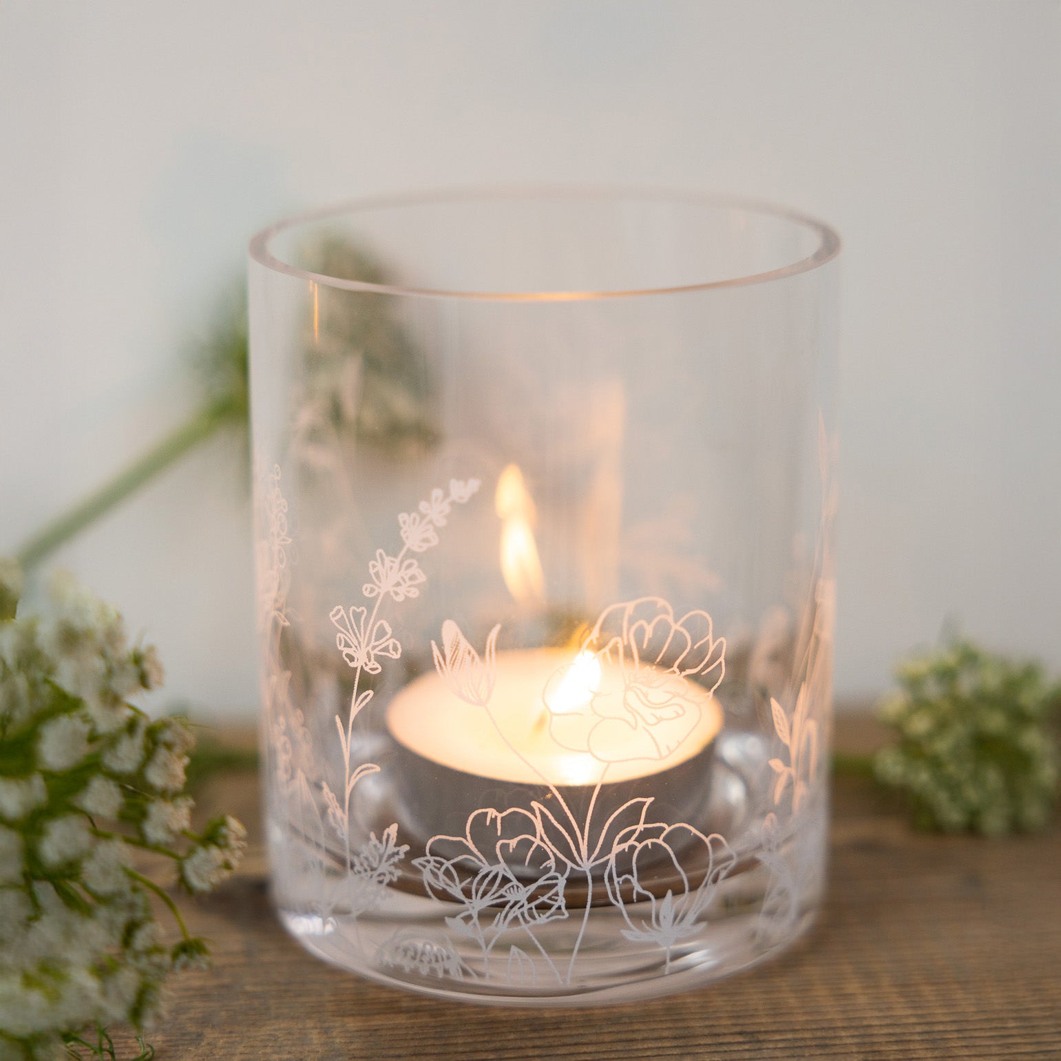 Storefactory Windlicht mit Blumen aus Glas