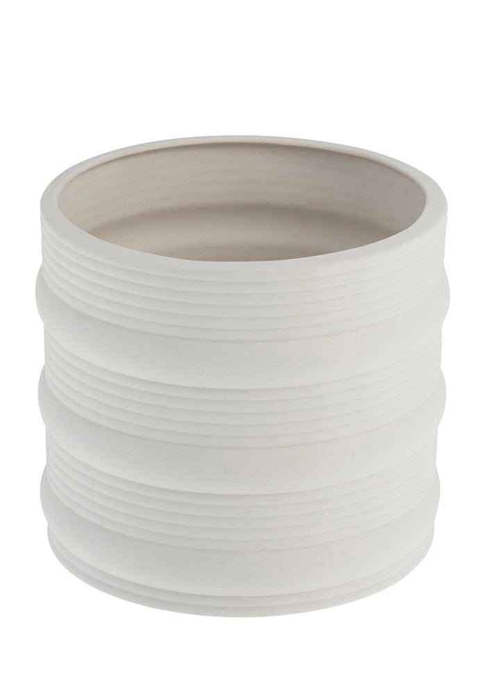 Vase Übertopf Arby weiß mit Rillen Skandi Storefactory