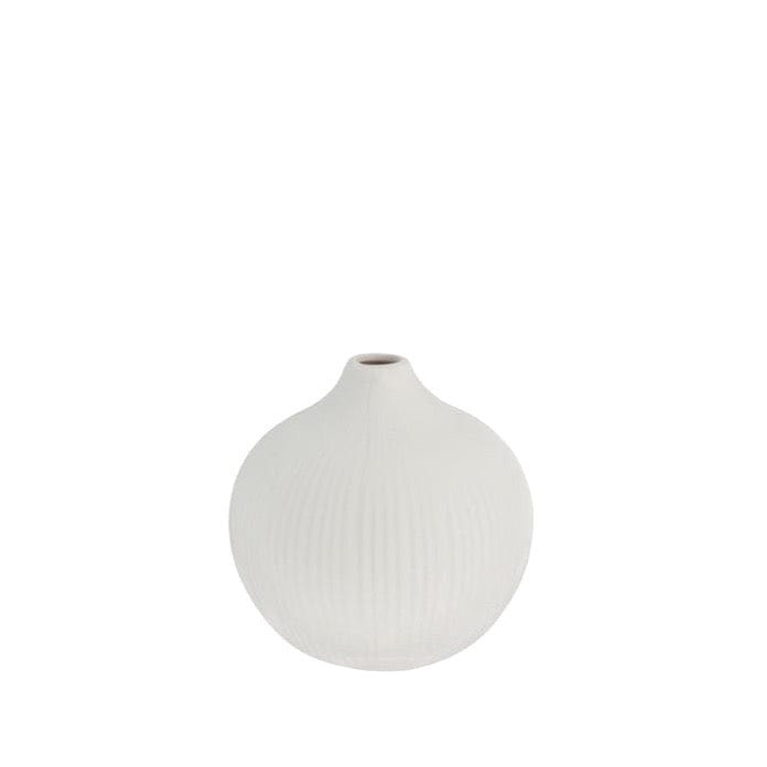 Runde Vase Fröbacken aus Keramik von Storefactory in Weiß mit Rillen