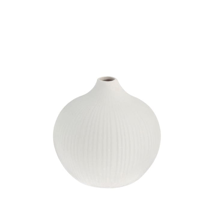 Runde Vase Fröbacken aus Keramik von Storefactory in Weiß mit Rillen