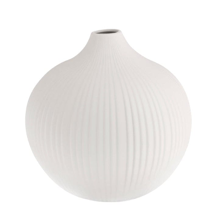 Runde Vase Fröbacken aus Keramik von Storefactory in Weiß mit Rillen