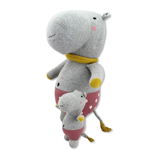 Kuscheltier Nilpferd mit Baby aus Strickstoff - mkono