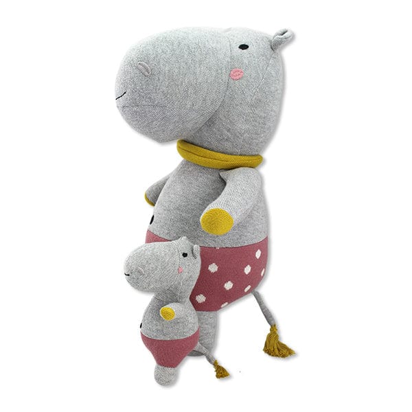 Kuscheltier Nilpferd mit Baby aus Strickstoff - mkono