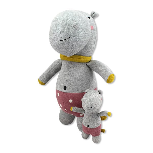 Kuscheltier Nilpferd mit Baby aus Strickstoff - mkono